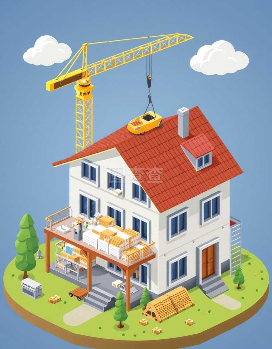 现代房屋建筑设计概念与起重机等距矢量图在建筑材料卸载中的应用