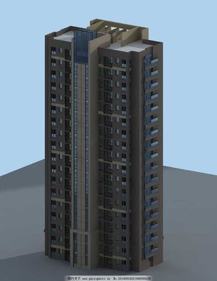 灰色柱长高层住宅建筑3D模型设计解析