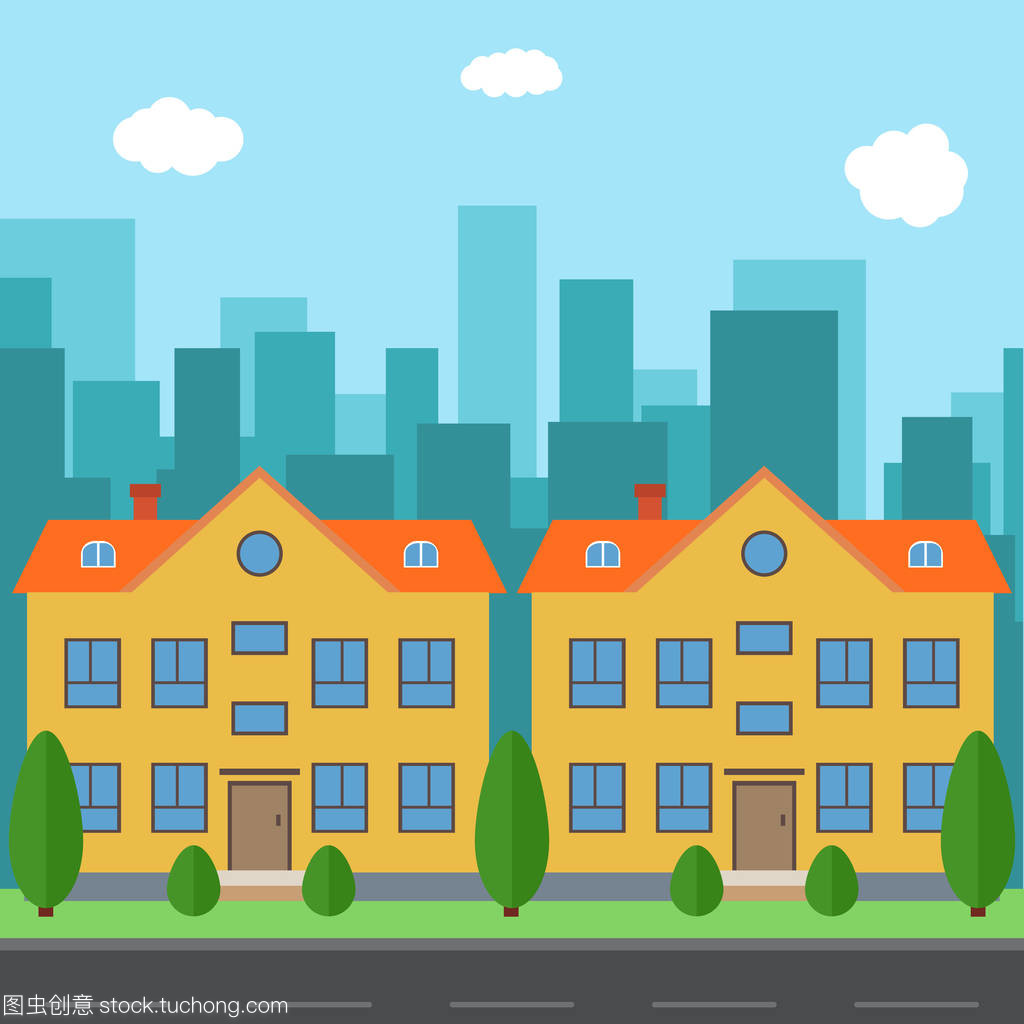 矢量城市 卡通房屋与平面建筑构建的梦幻空间